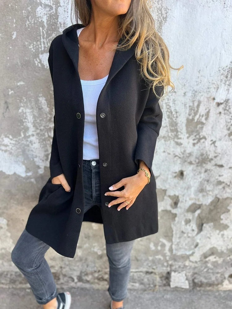 Cardigan à Capuche Décontracté à Boutonnage Simple