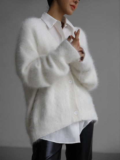 Cardigan à Boutons Col V en Maille Douce