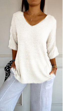 Pull à Col V Ajusté en Maille Fine