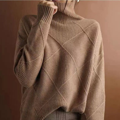 Pull Col Roulé à Motif Losange Texturé