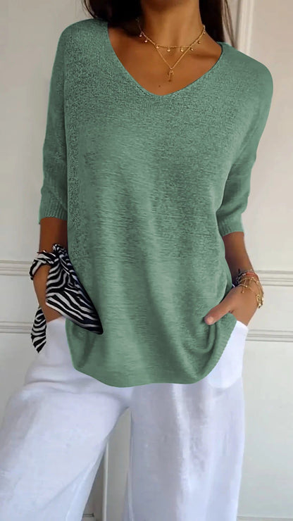 Pull à Col V Ajusté en Maille Fine