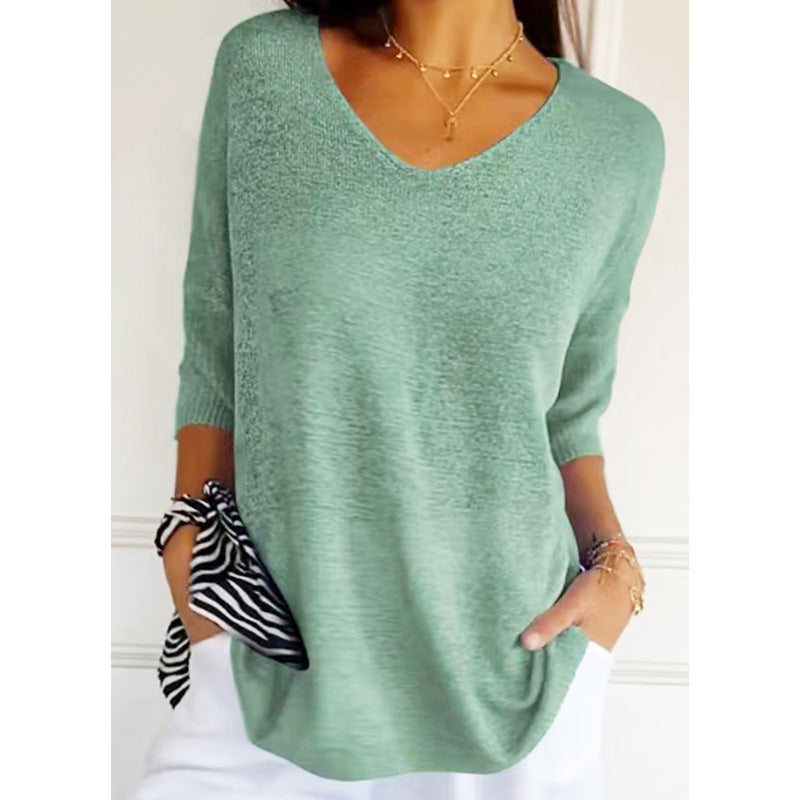 Pull à Col V Ajusté en Maille Fine
